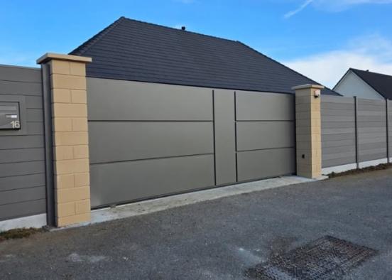 Portail KSM, clôture composite et piliers au Vieil-Évreux, 27 Portail KSM, clôture composite et piliers au Vieil-Évreux, 27